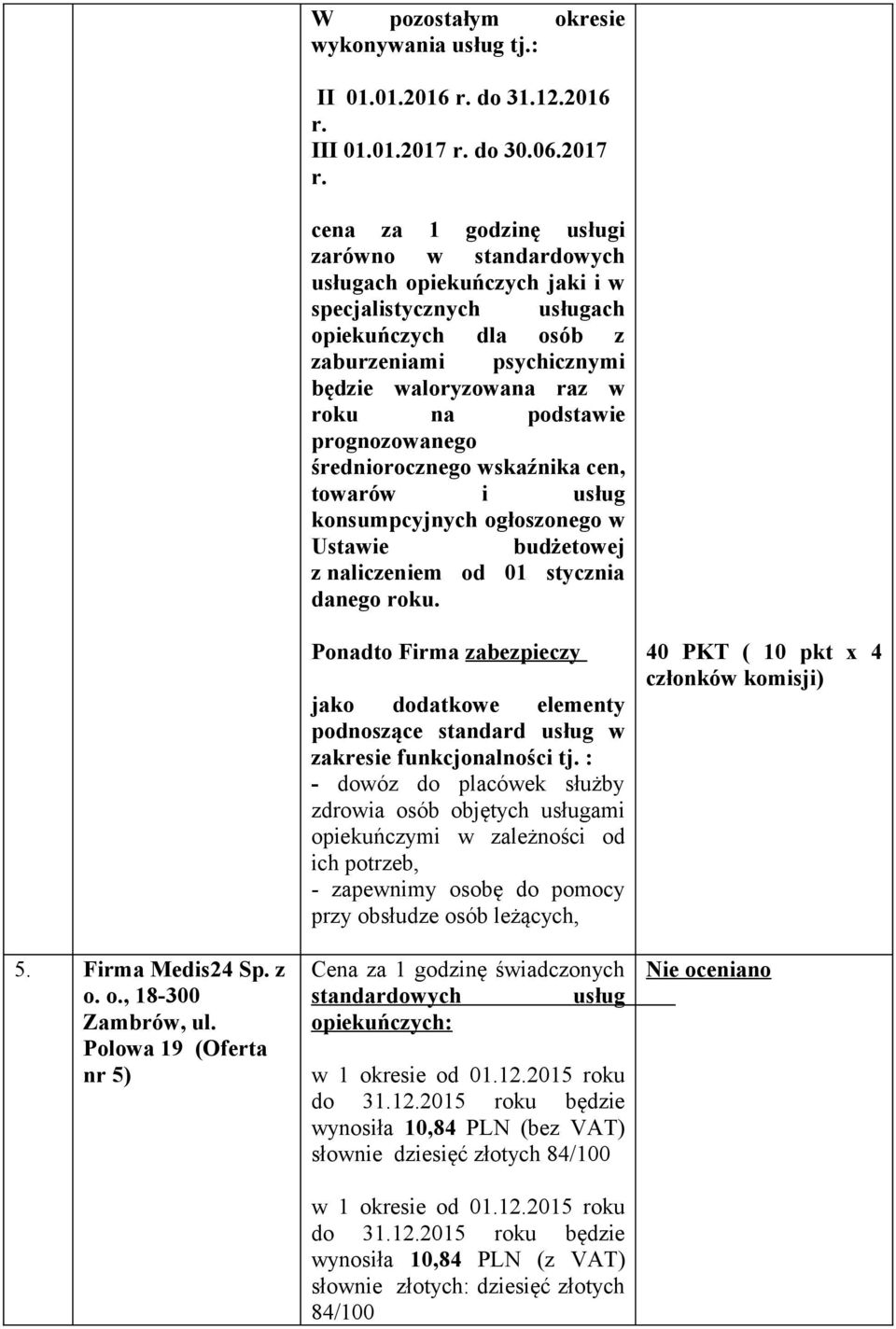 średniorocznego wskaźnika cen, towarów i usług konsumpcyjnych ogłoszonego w Ustawie budżetowej z naliczeniem od 01 stycznia danego roku. 5. Firma Medis24 Sp. z o. o., 18-300 Zambrów, ul.