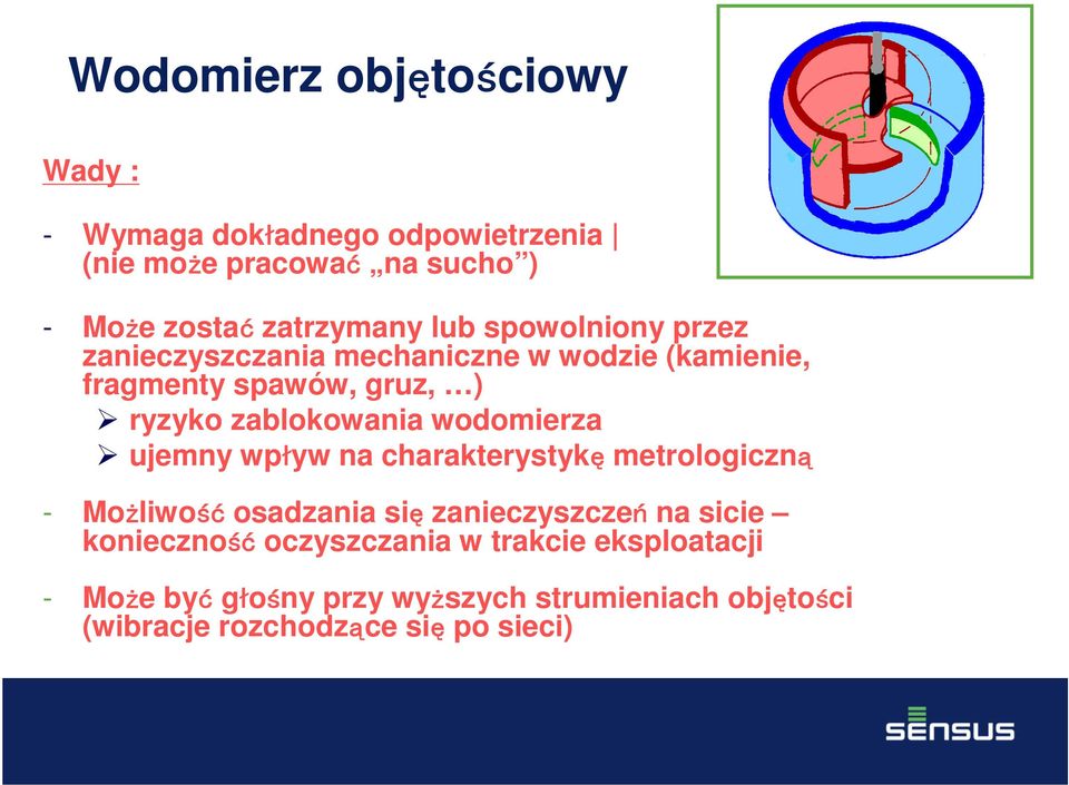 wodomierza ujemny wpływ na charakterystykę metrologiczną - Możliwość osadzania się zanieczyszczeń na sicie konieczność