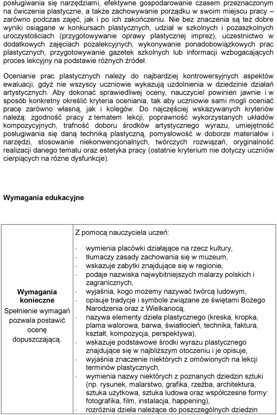 Nie bez znaczenia są też dobre wyniki osiągane w konkursach plastycznych, udział w szkolnych i pozaszkolnych uroczystościach (przygotowywanie oprawy plastycznej imprez), uczestnictwo w dodatkowych