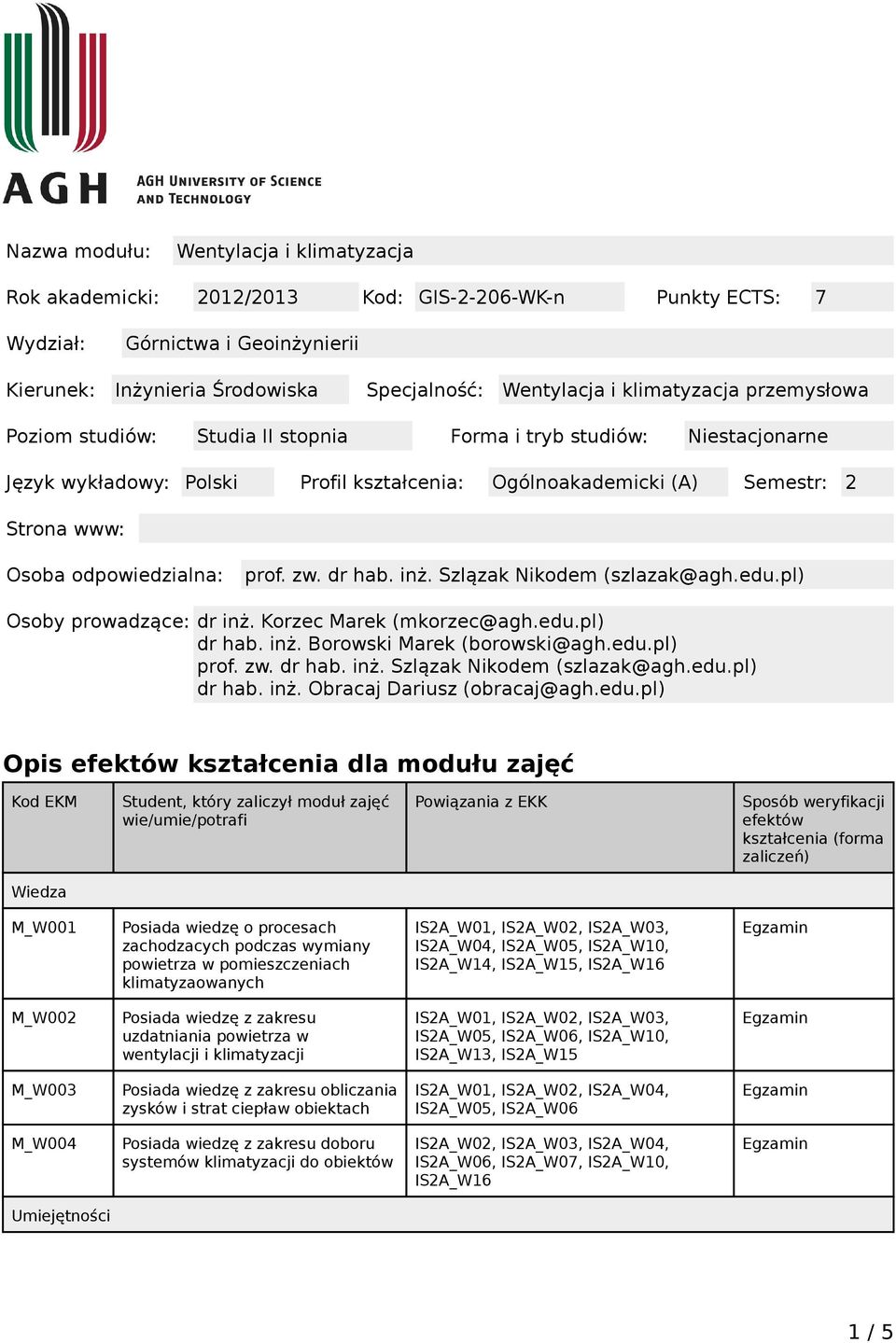 odpowiedzialna: prof. zw. dr hab. inż. Szlązak Nikodem (szlazak@agh.edu.pl) Osoby prowadzące: dr inż. Korzec Marek (mkorzec@agh.edu.pl) dr hab. inż. Borowski Marek (borowski@agh.edu.pl) prof. zw. dr hab. inż. Szlązak Nikodem (szlazak@agh.edu.pl) dr hab. inż. Obracaj Dariusz (obracaj@agh.