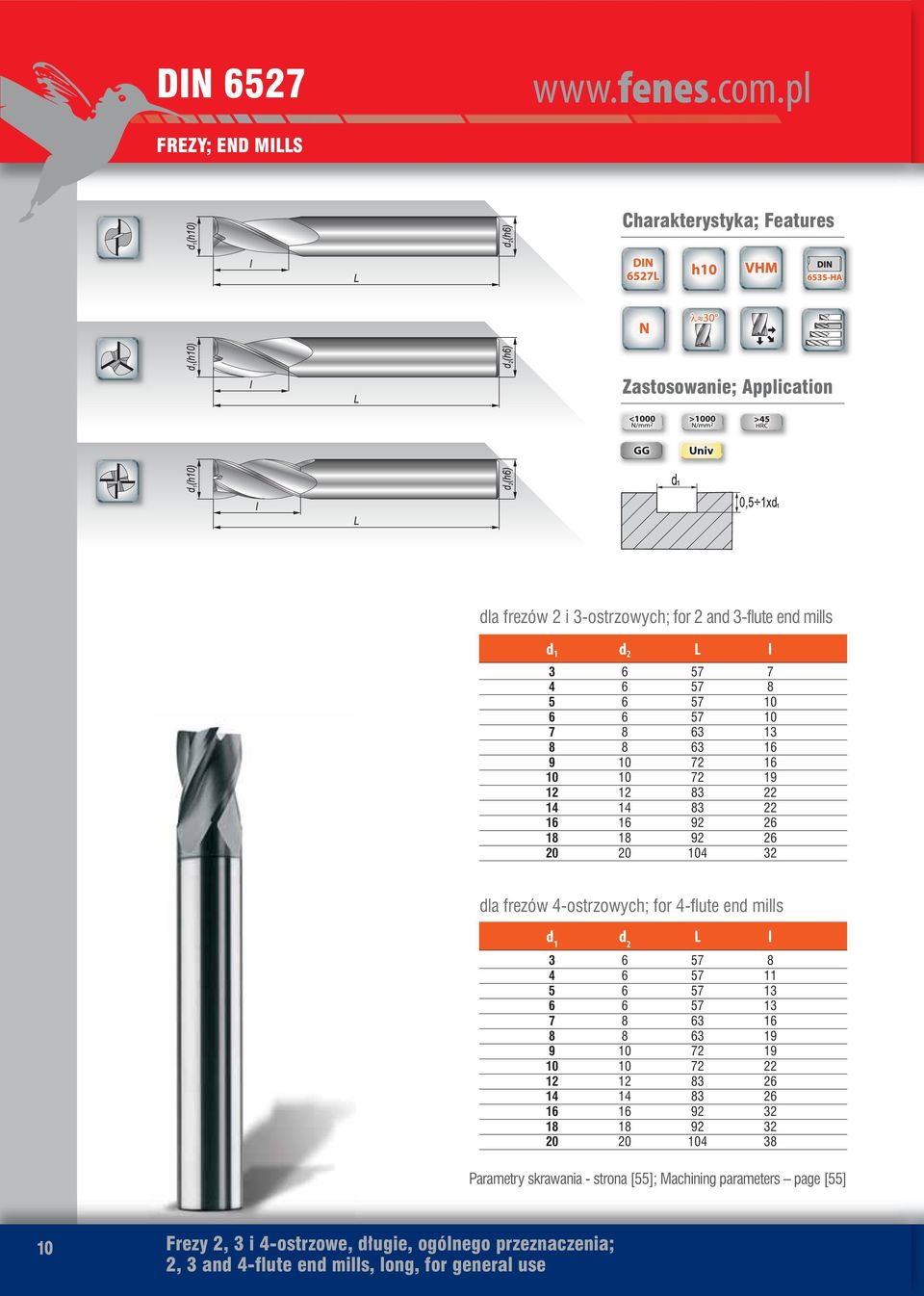 72 16 10 10 72 19 12 12 83 22 14 14 83 22 16 16 92 26 18 18 92 26 20 20 104 32 dla frezów 4-ostrzowych; for 4-flute end mills d 1 d 2 L