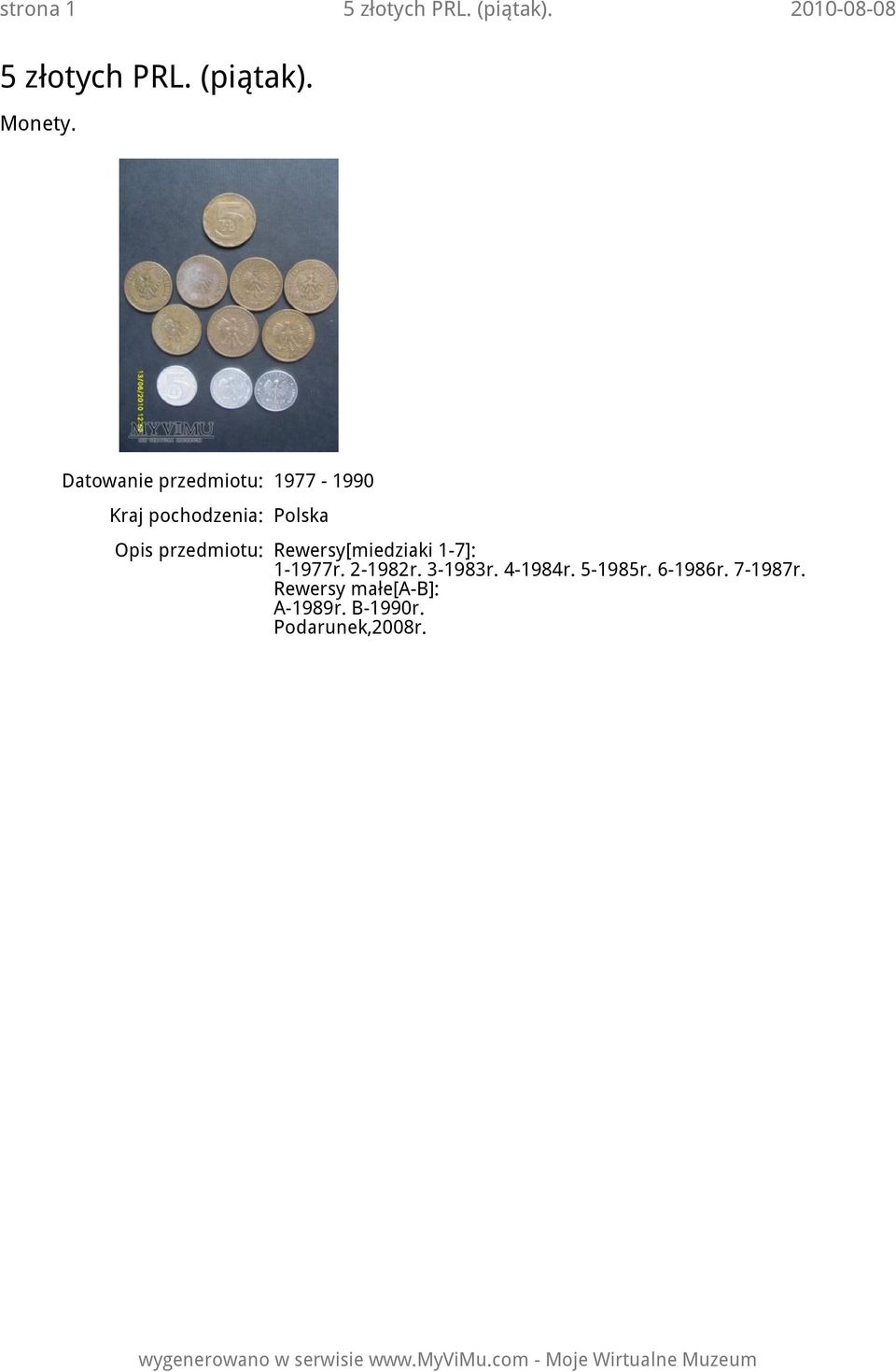 Datowanie przedmiotu: 1977-1990 Kraj pochodzenia: Polska Opis