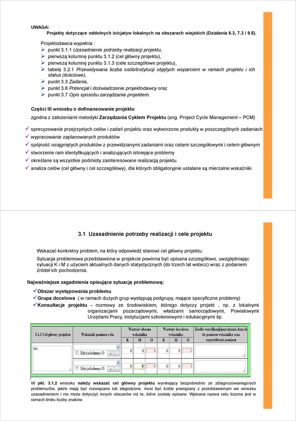 3 Zadania, punkt 3.6 Potencjał i doświadczenie projektodawcy oraz punkt 3.7 Opis sposobu zarządzania projektem.