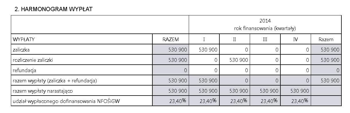 Harmonogram wypłat Harmonogram wypłat powinien mieć ścisły związek z harmonogramem rzeczowo finansowym.