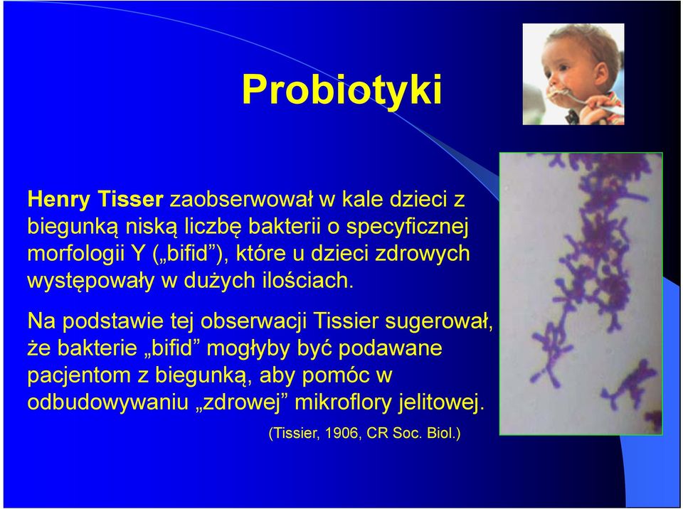 Na podstawie tej obserwacji Tissier sugerował, że bakterie bifid mogłyby być podawane