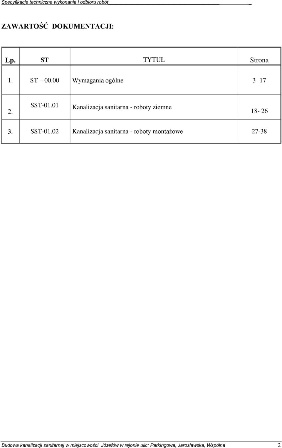 01 Kanalizacja sanitarna - roboty ziemne 18-26 3. SST-01.