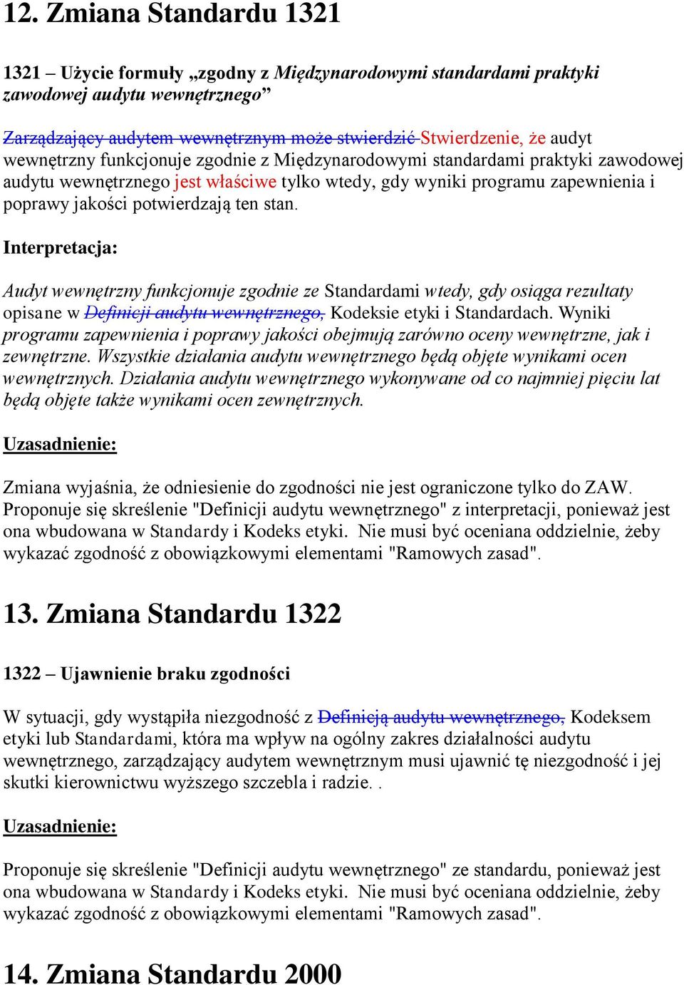 Audyt wewnętrzny funkcjonuje zgodnie ze Standardami wtedy, gdy osiąga rezultaty opisane w Definicji audytu wewnętrznego, Kodeksie etyki i Standardach.