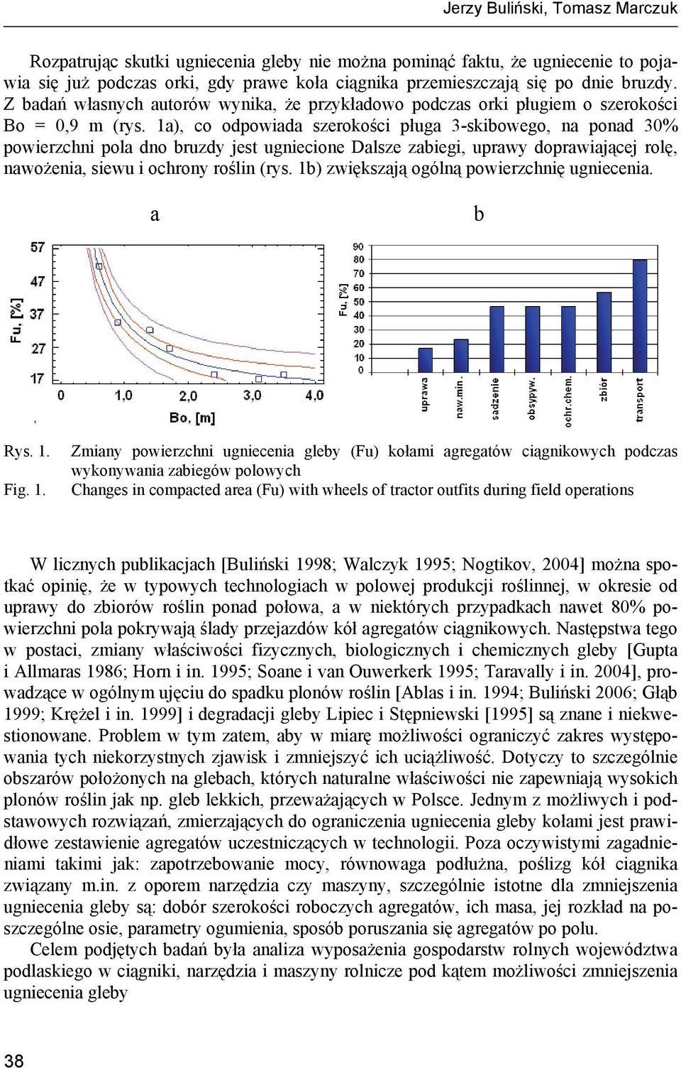 1a), co odpowiada szerokości pługa 3-skibowego, na ponad 30% powierzchni pola dno bruzdy jest ugniecione Dalsze zabiegi, uprawy doprawiającej rolę, nawożenia, siewu i ochrony roślin (rys.