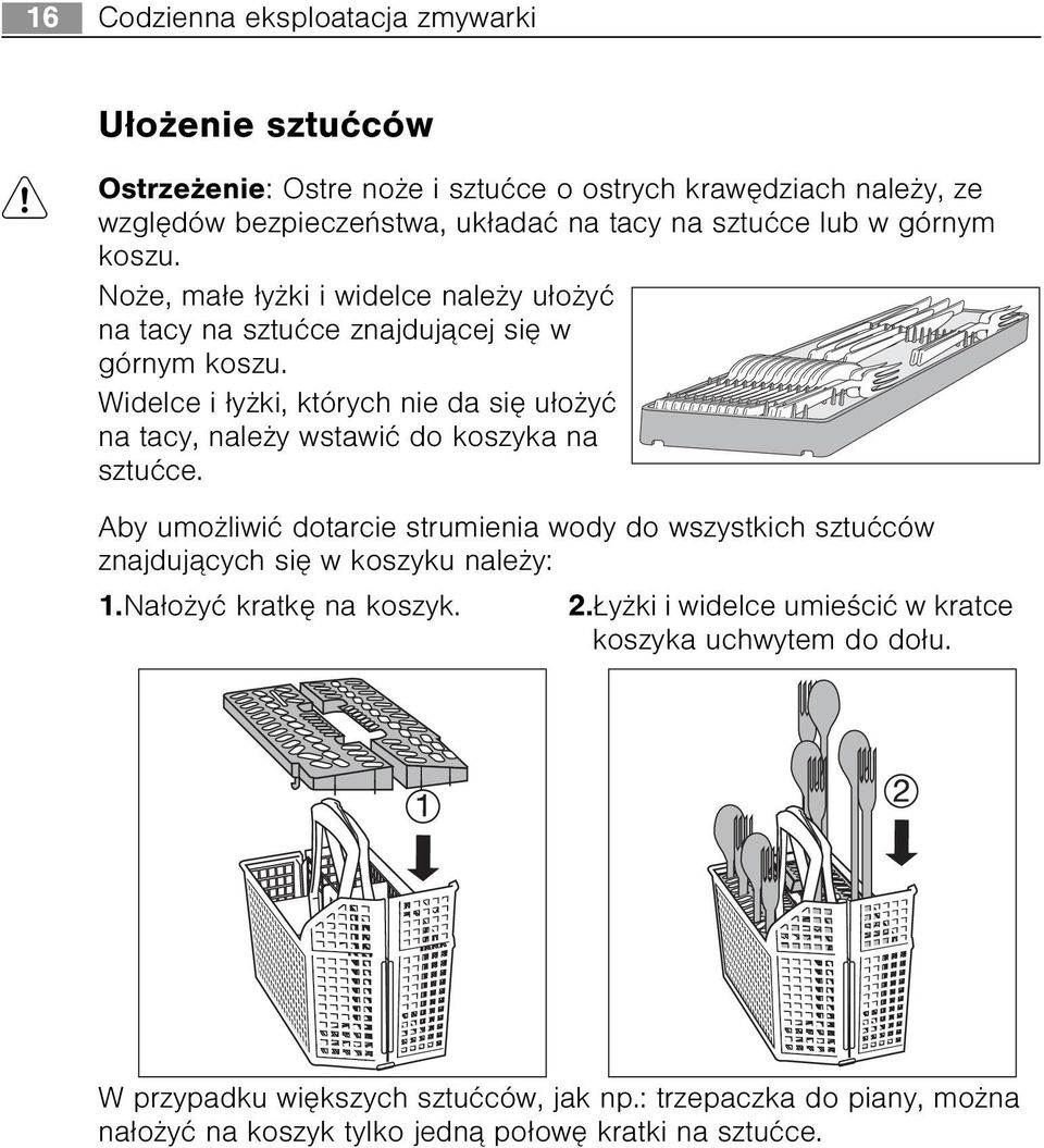 Widelce i ³y ki, których nie da siê u³o yæ na tacy, nale y wstawiæ do koszyka na sztuæce.
