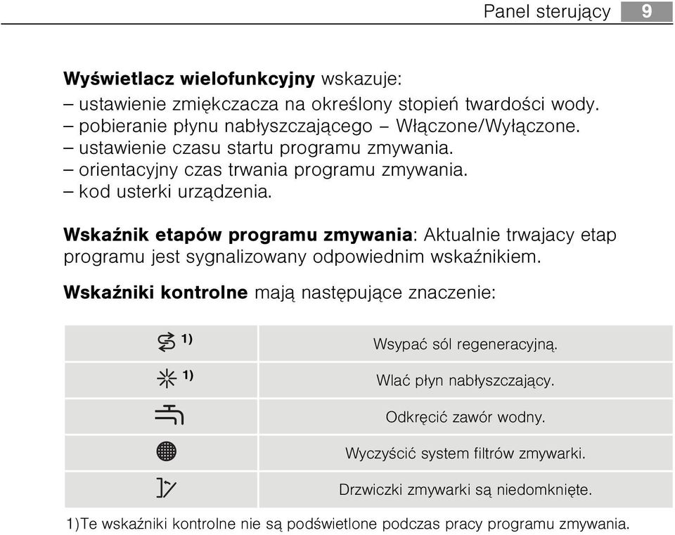 WskaŸnik etapów programu zmywania: Aktualnie trwajacy etap programu jest sygnalizowany odpowiednim wskaÿnikiem.