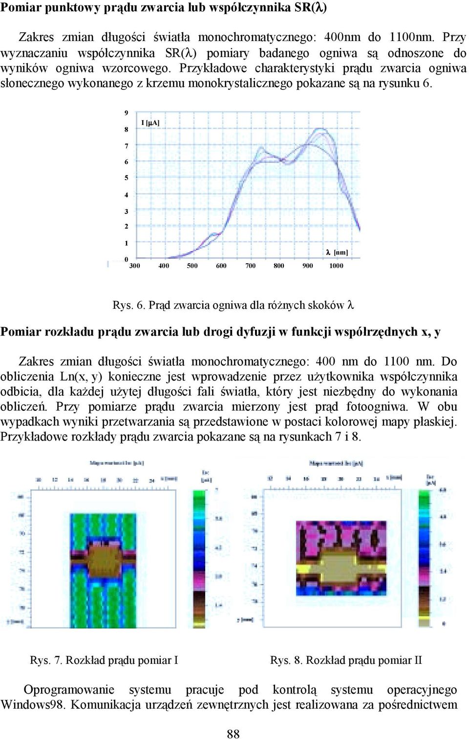 Przykładowe charakterystyki prądu zwarcia ogniwa słonecznego wykonanego z krzemu monokrystalicznego pokazane są na rysunku 6.