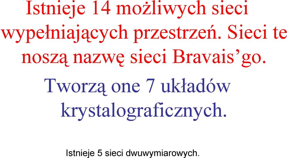 Sieci te noszą nazwę sieci Bravais go.