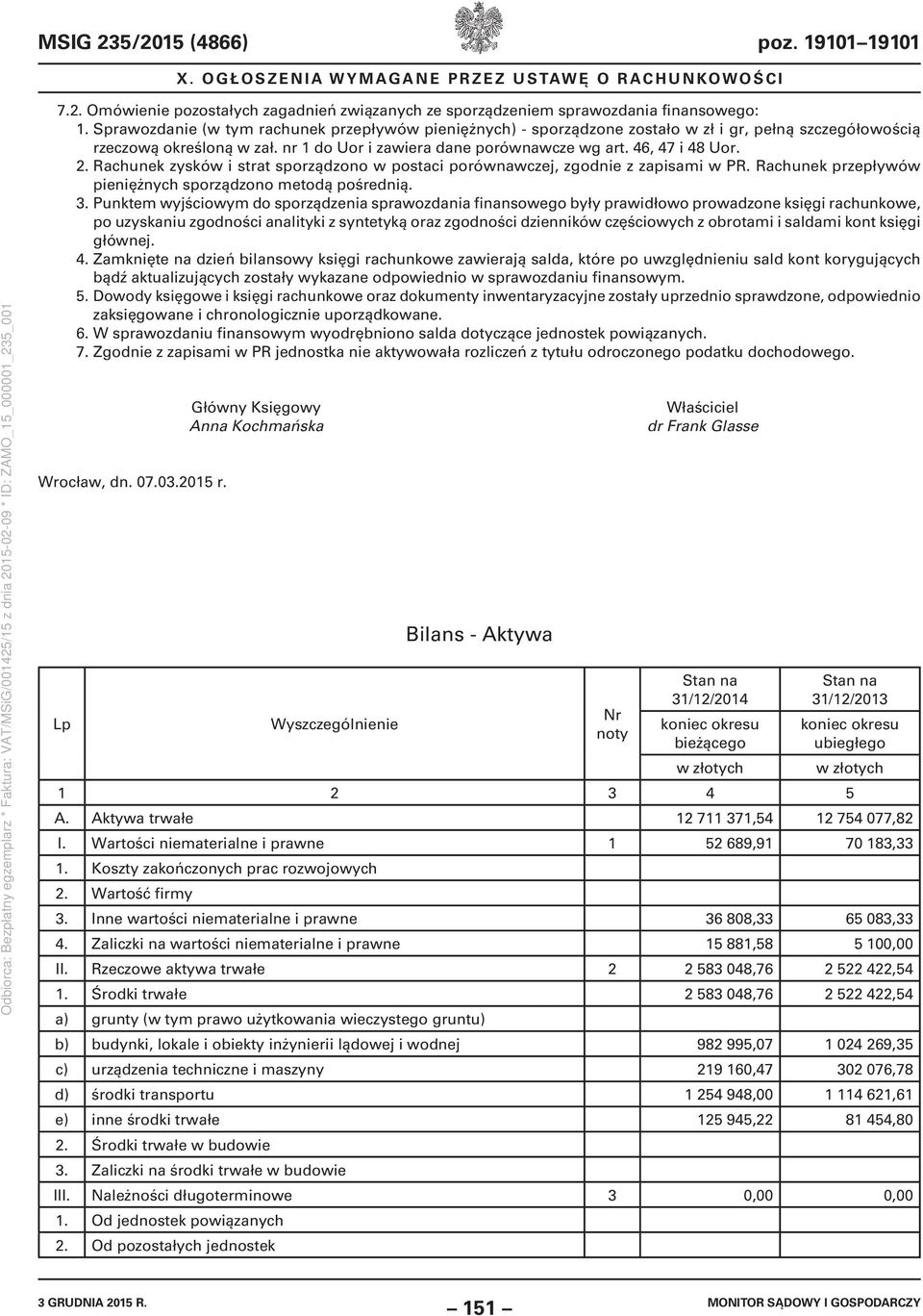 Rachunek zysków i strat sporządzono w postaci porównawczej, zgodnie z zapisami w PR. Rachunek przepływów pieniężnych sporządzono metodą pośrednią. 3.