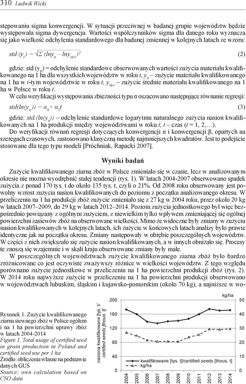 t ) 2 (2) gdzie: std (y it ) = odchylenie standardowe obserwowanych wartości zużycia materiału kwalifikowanego na 1 ha dla wszystkich województw w roku t, y it zużycie materiału kwalifikowanego na 1