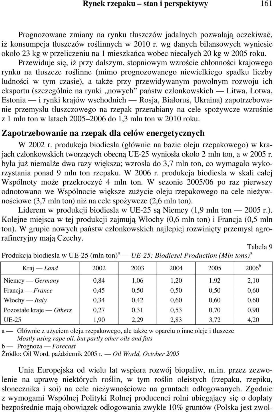 Przewiduje się, iż przy dalszym, stopniowym wzroście chłonności krajowego rynku na tłuszcze roślinne (mimo prognozowanego niewielkiego spadku liczby ludności w tym czasie), a także przy przewidywanym