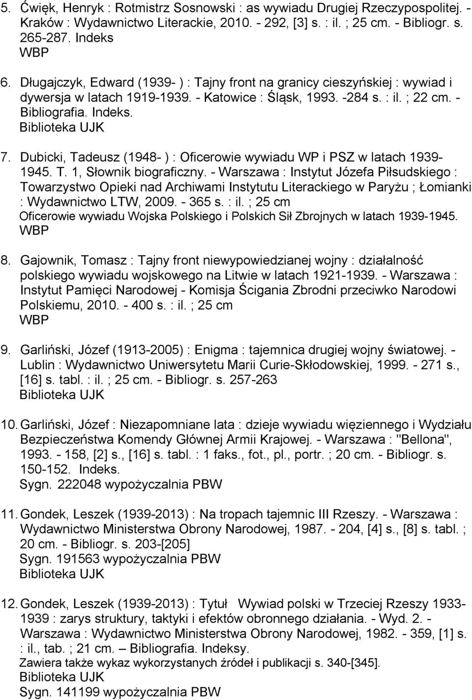 Dubicki, Tadeusz (1948- ) : Oficerowie wywiadu WP i PSZ w latach 1939-1945. T. 1, Słownik biograficzny.