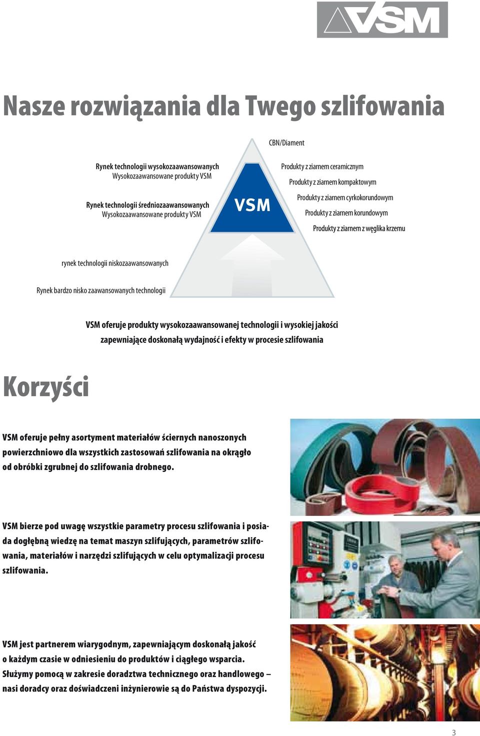 wysokozaawansowanej technologii i wysokiej jakości zapewniające doskonałą wydajność i efekty w procesie szlifowania Korzyści VSM oferuje pełny asortyment materiałów ściernych nanoszonych