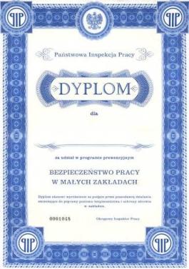 Konkursy promujące problematykę ochrony i bezpieczeństwa pracy Pracodawca organizator pracy bezpiecznej, DYPLOM PIP dla małych podmiotów gospodarczych, Bezpieczna budowa dla firm budowlanych,