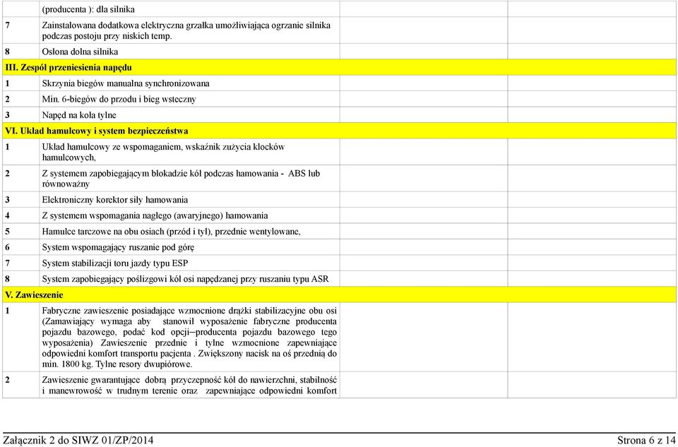 Układ hamulcowy i system bezpieczeństwa 1 Układ hamulcowy ze wspomaganiem, wskaźnik zużycia klocków hamulcowych, 2 Z systemem zapobiegającym blokadzie kół podczas hamowania - ABS lub równoważny 3