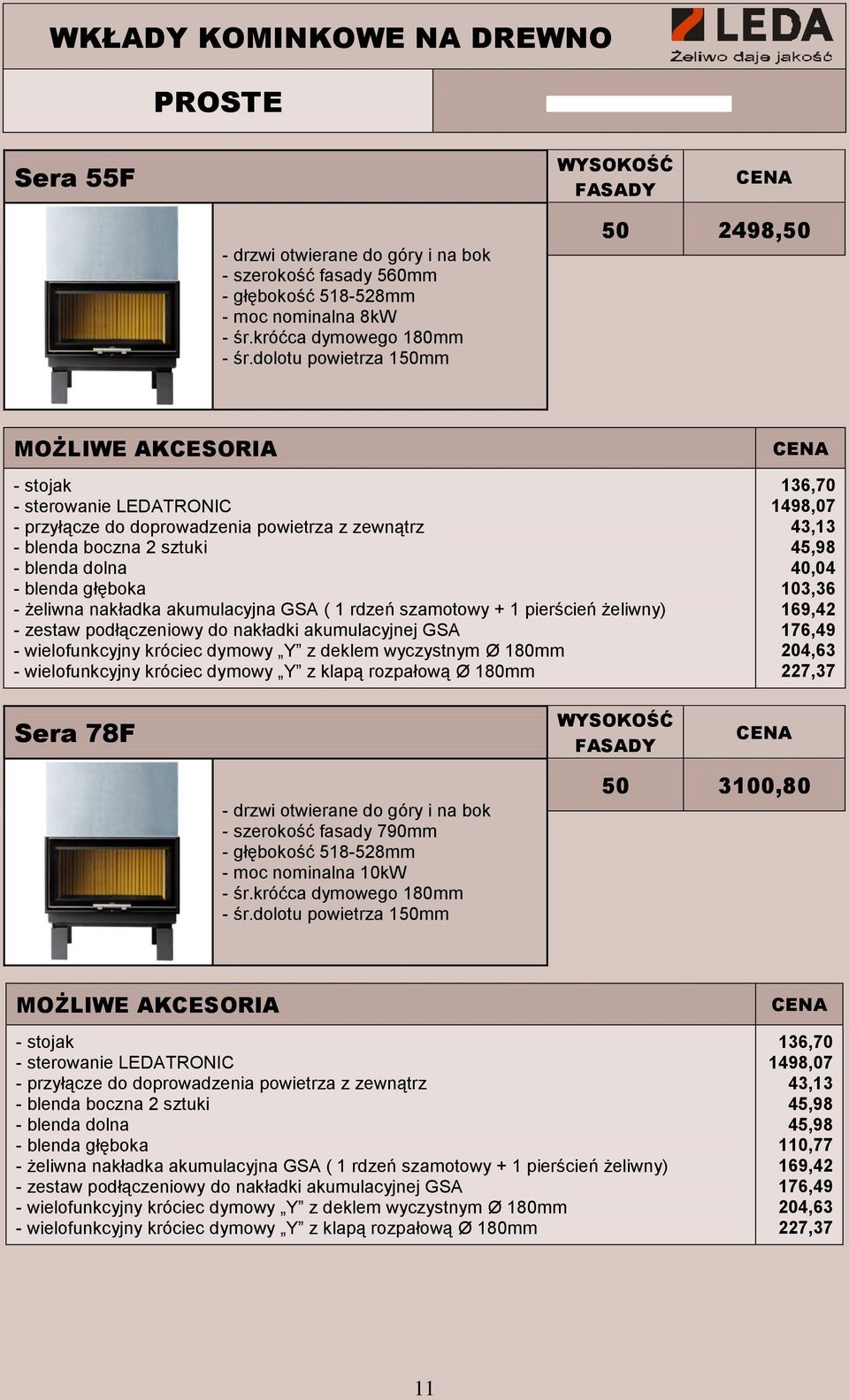 103,36 Sera 78F i na bok - szerokość fasady 790mm - głębokość 518-528mm - moc nominalna