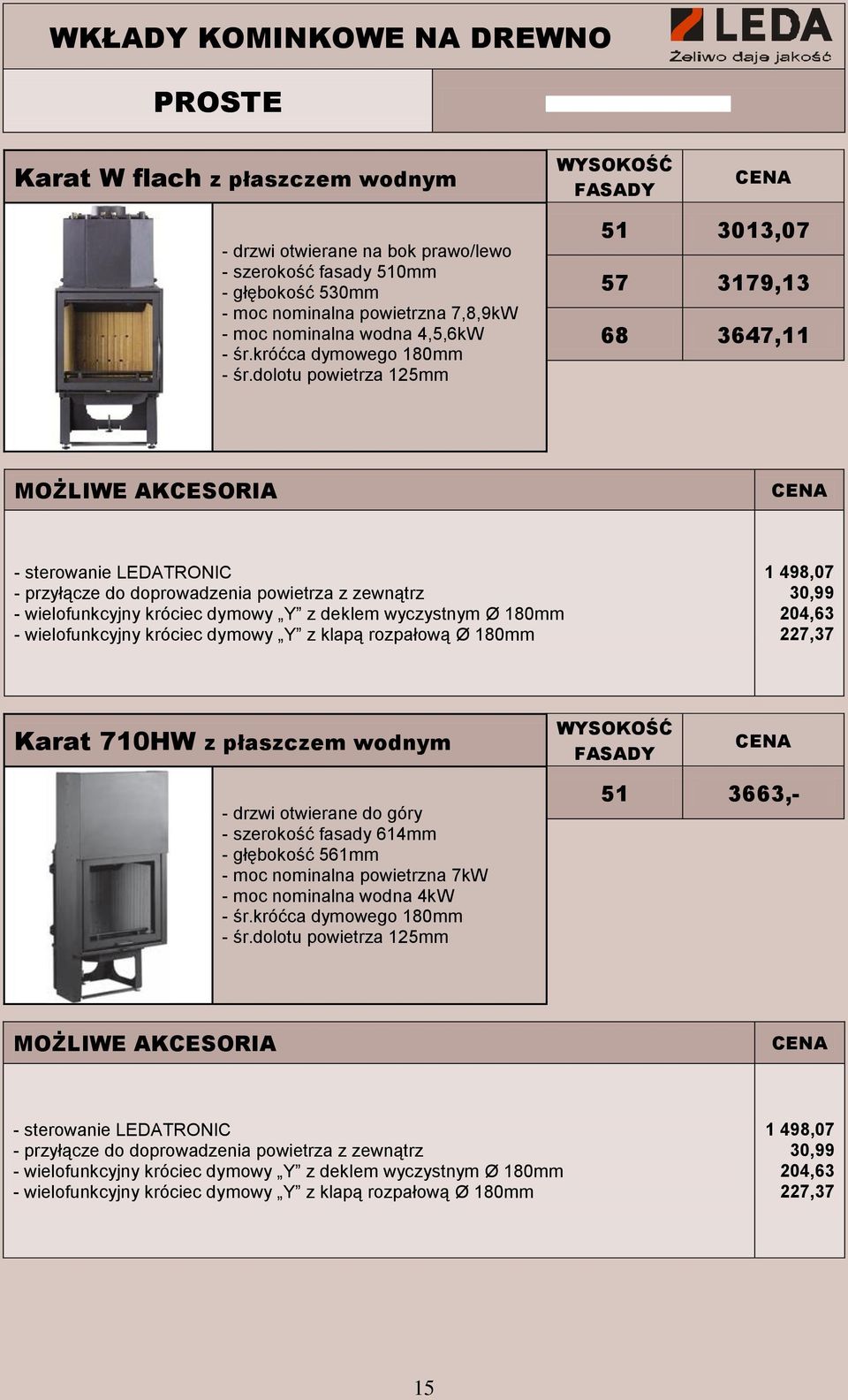 3013,07 57 3179,13 68 3647,11 Karat 710HW z płaszczem wodnym - szerokość fasady