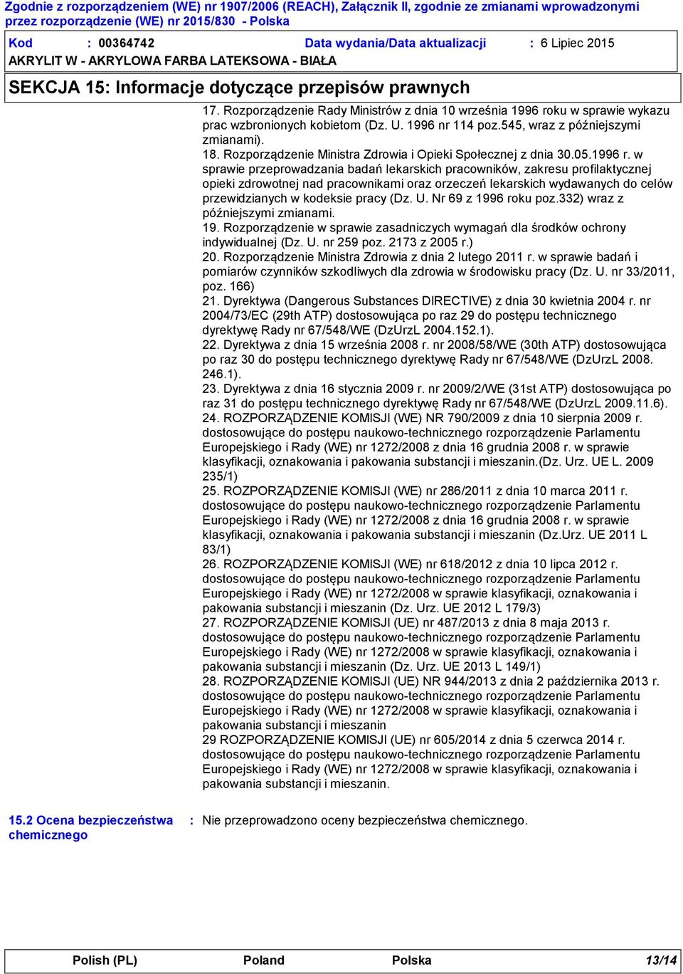 Rozporządzenie Ministra Zdrowia i Opieki Społecznej z dnia 30.05.1996 r.