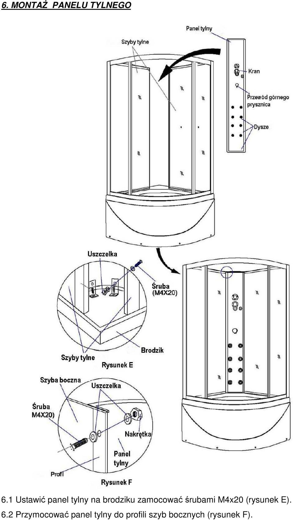 zamocować śrubami M4x20 (rysunek E). 6.