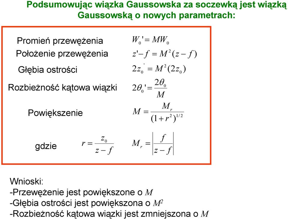 Robieżność kątowa wiąki Powięksenie ' M θ θ ' M M M + / gdie M nioski: