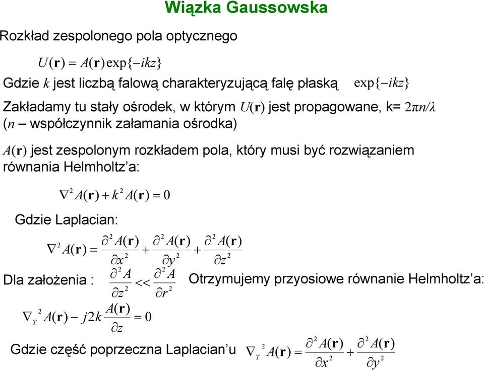 stały ośodek w któym U jest popagowane k πn/λ n współcynnik ałamania ośodka + k y x + + Gdie