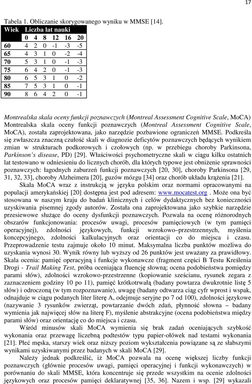 Assessment Cognitive Scale, MoCA) Montrealska skala oceny funkcji poznawczych (Montreal Assessment Cognitive Scale, MoCA), została zaprojektowana, jako narzędzie pozbawione ograniczeń MMSE.