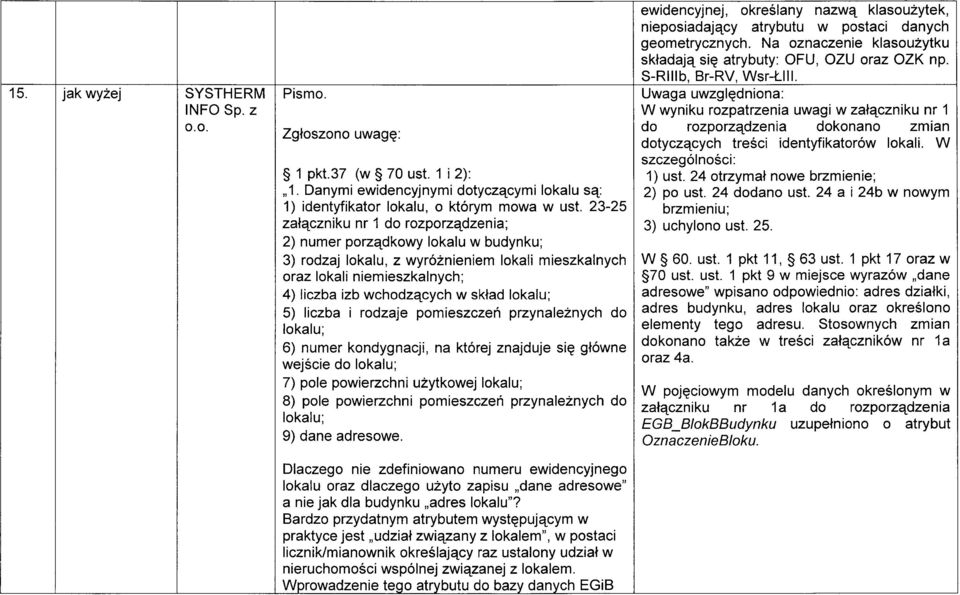 lokalu; 5) liczba i rodzaje pomieszczeń przynależnych do lokalu; 6) numer kondygnacji, na której znajduje się główne wejście do lokalu; 7) pole powierzchni użytkowej lokalu; 8) pole powierzchni