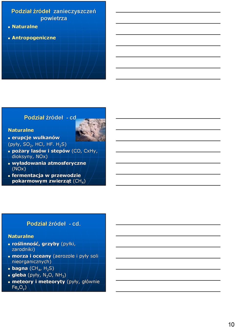 H 2 S) pożary lasów w i stepów (CO, CxHy, dioksyny, NOx) wyładowania atmosferyczne (NOx) fermentacja w przewodzie pokarmowym