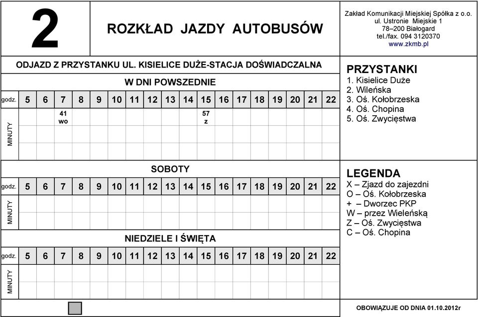 Kisielie Duże 2. Wileńska 3. Oś. Kłbreska 4. Oś. Chpina 5. Oś. Zwyięstwa gd.