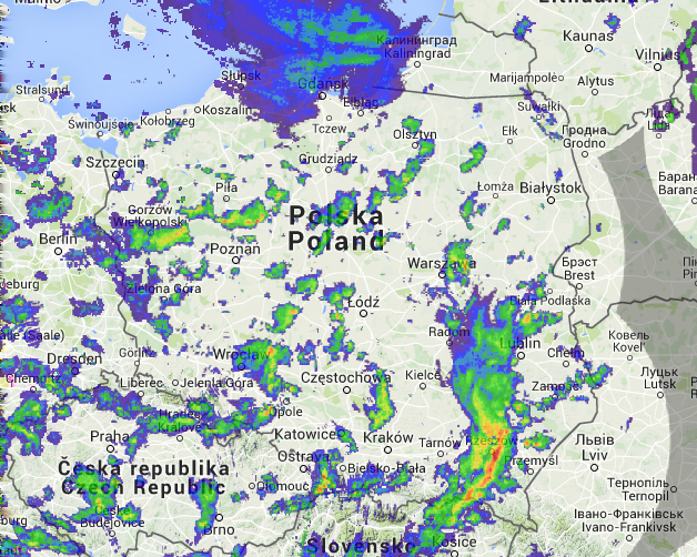 Źród ło: http://www.blitzortung.org/ i http://www.radareu.cz/ Wiatr... dziś miejscami wyjątkowo silny, szczególnie w czasie opadów konwekcyjnych. Miejscami, tak jak w Legnicy, przekroczył on 100km/h.