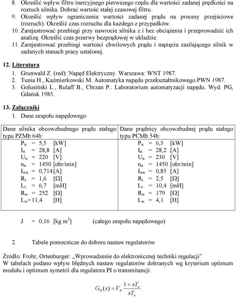 Zarejestrować przebiegi przy nawrocie silnika z i bez obciążenia i przeprowadzić ich analizę. Określić czas przerwy bezprądowej w układzie. 11.