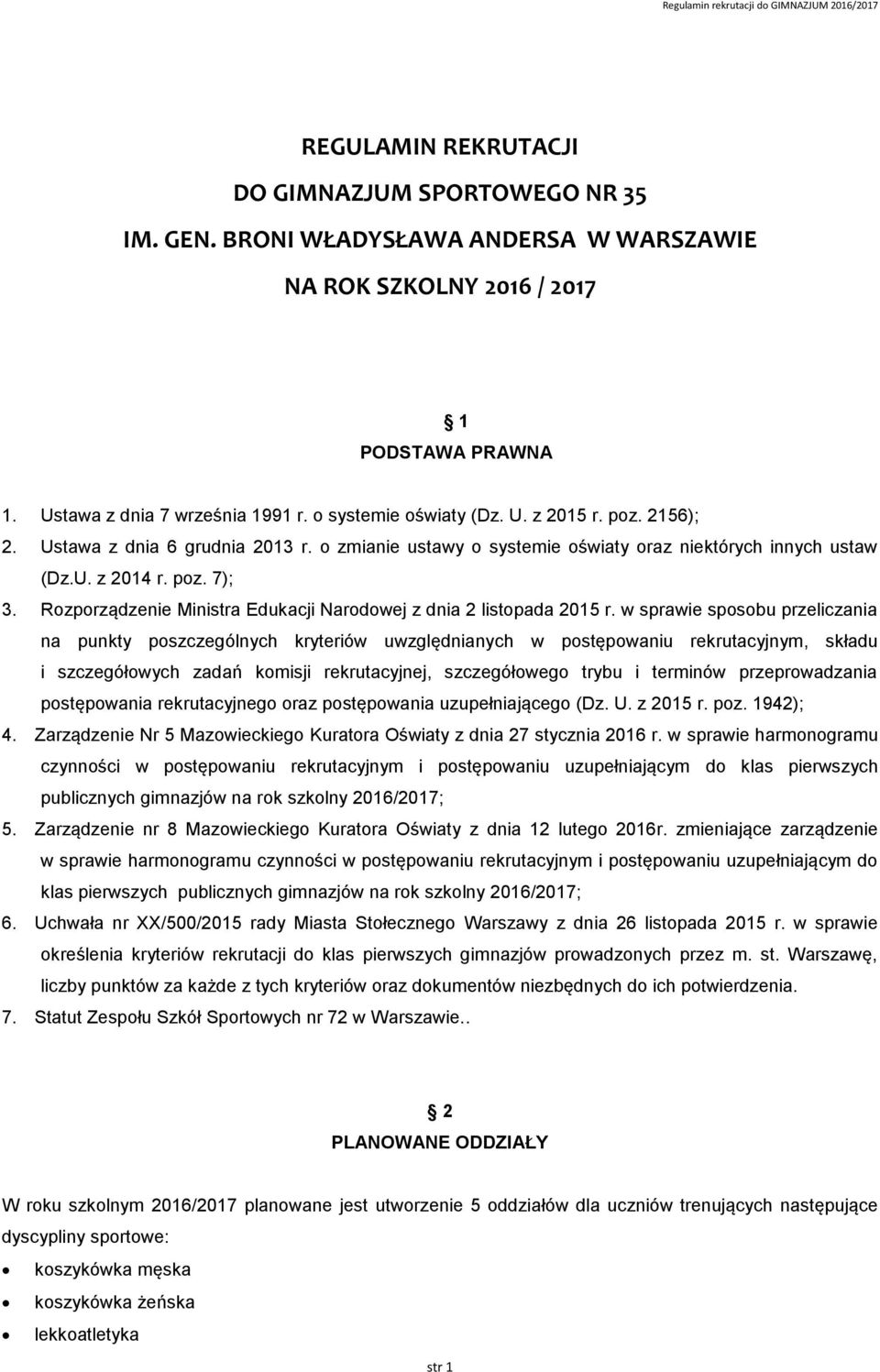 Rozporządzenie Ministra Edukacji Narodowej z dnia 2 listopada 2015 r.