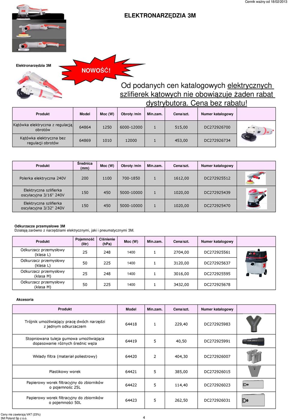 Kątówka elektryczna z regulacją obrotów Kątówka elektryczna bez regulacji obrotów 64864 1250 6000-12000 1 515,00 DC272926700 64869 1010 12000 1 453,00 DC272926734 Średnica (mm) Moc (W) Obroty /min