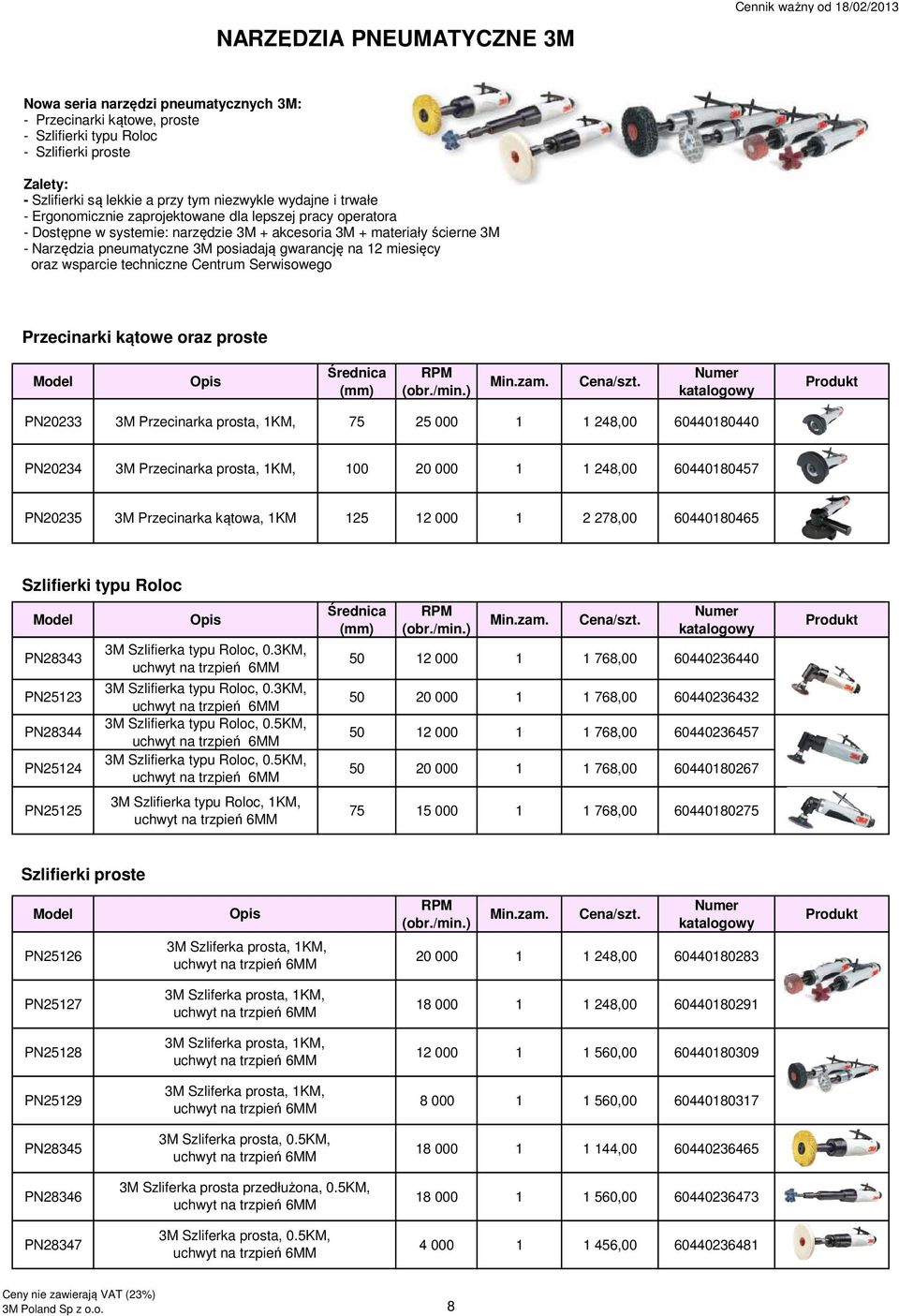 posiadają gwarancję na 12 miesięcy oraz wsparcie techniczne Centrum Serwisowego Przecinarki kątowe oraz proste Model Opis Średnica (mm) RPM (obr./min.) Min.zam. Cena/szt.