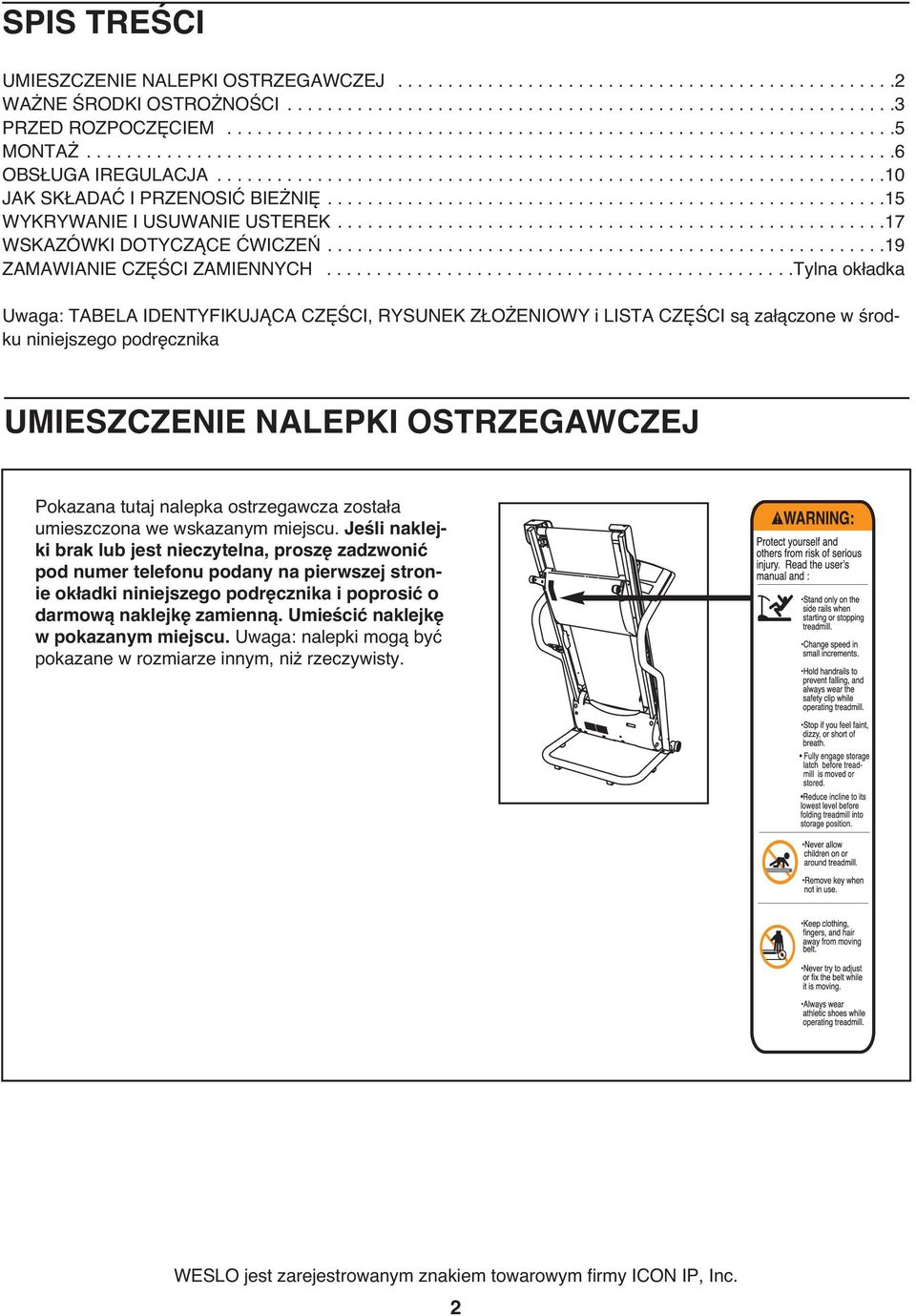 ..................................................................10 JAK SKŁADAĆ I PRZENOSIĆ BIEŻNIĘ........................................................15 WYKRYWANIE I USUWANIE USTEREK.