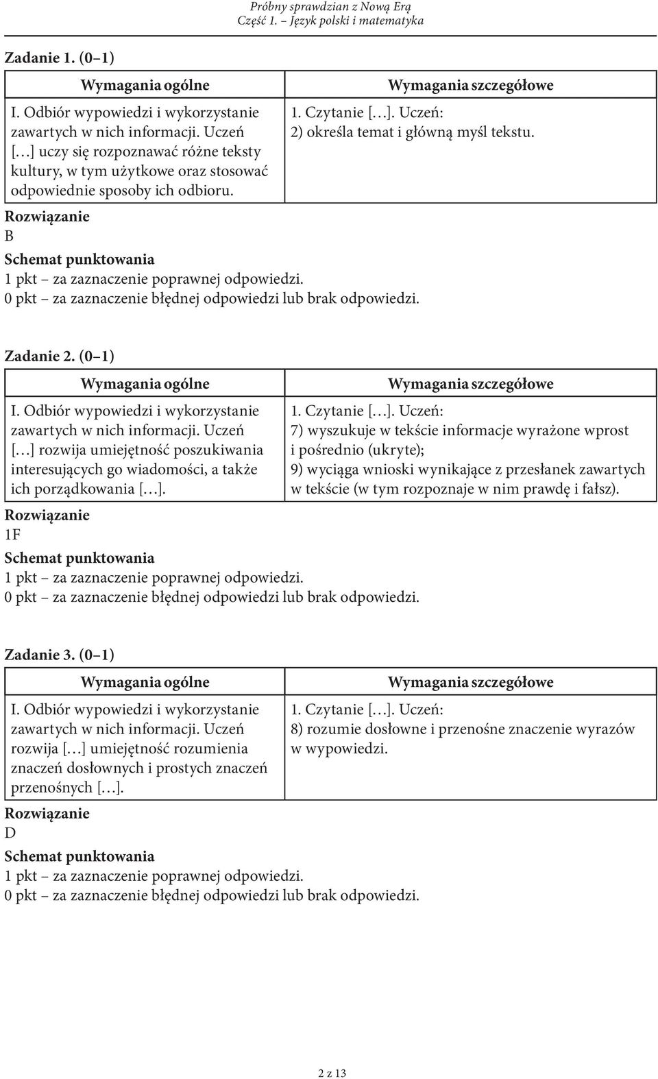 Uczeń [ ] rozwija umiejętność poszukiwania interesujących go wiadomości, a także ich porządkowania [ ]. 1F 1. Czytanie [ ].