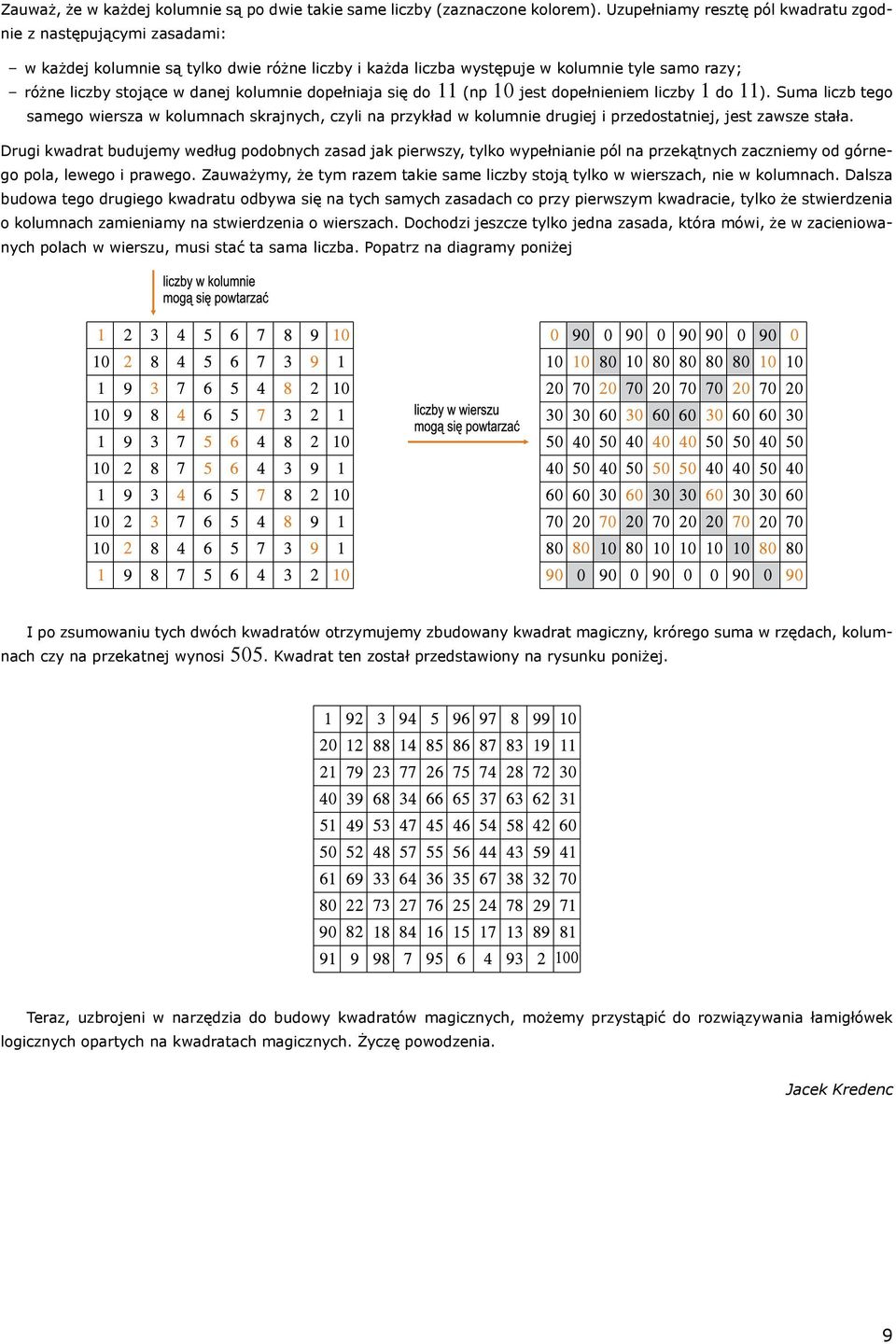 kolumnie dopełniaja się do 11 (np 10 jest dopełnieniem liczby 1 do 11). Suma liczb tego samego wiersza w kolumnach skrajnych, czyli na przykład w kolumnie drugiej i przedostatniej, jest zawsze stała.