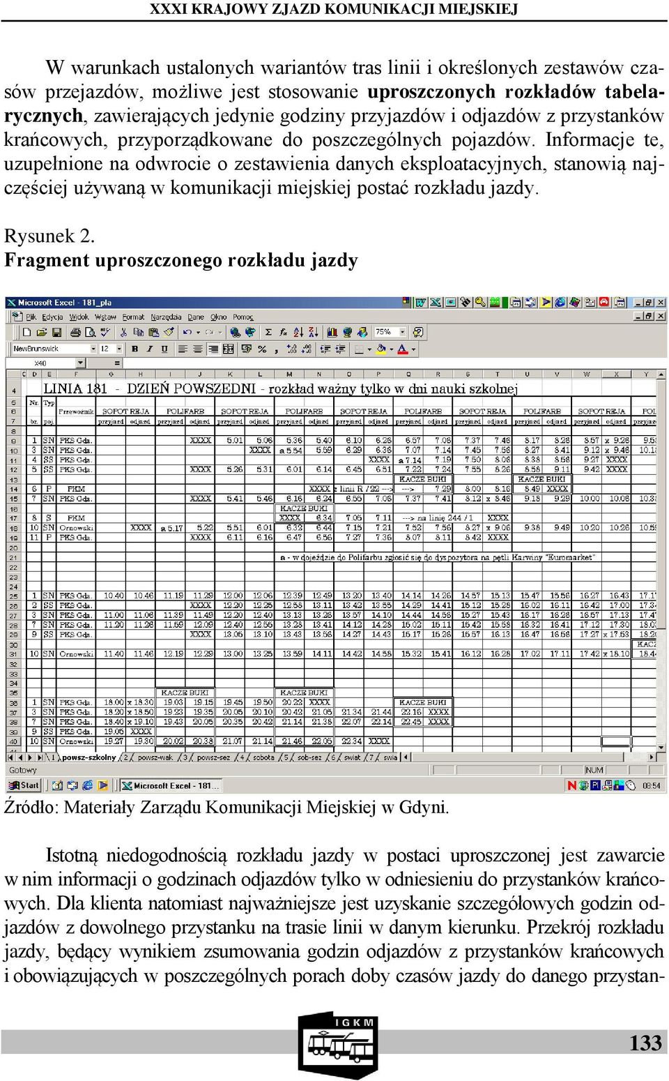 Informacje te, uzupełnione na odwrocie o zestawienia danych eksploatacyjnych, stanowią najczęściej używaną w komunikacji miejskiej postać rozkładu jazdy. Rysunek 2.