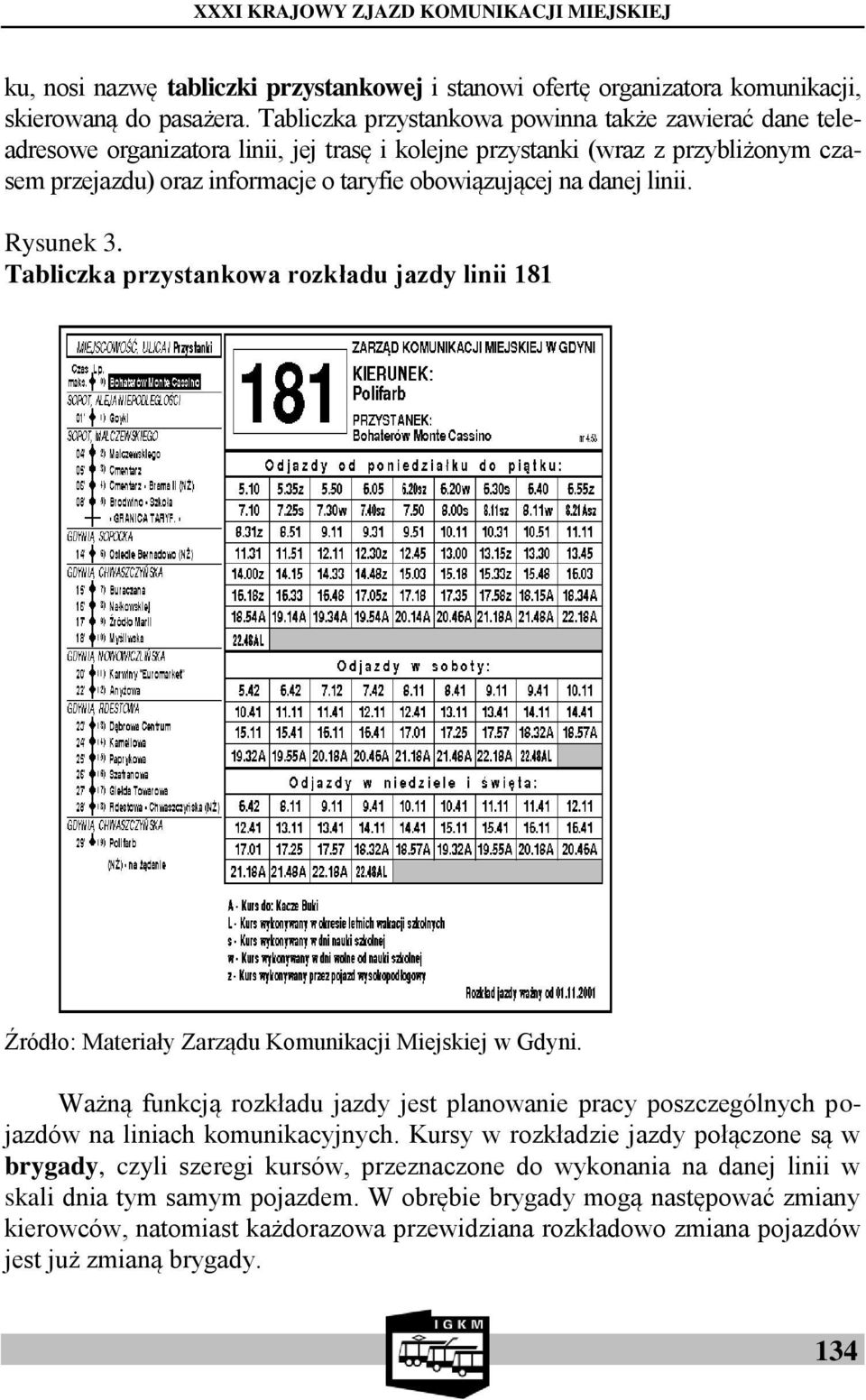 danej linii. Rysunek 3. Tabliczka przystankowa rozkładu jazdy linii 181 Źródło: Materiały Zarządu Komunikacji Miejskiej w Gdyni.