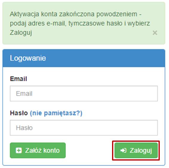 Wymagana jest zmiana tymczasowego hasła na hasło użytkownika, które każdy nadaje