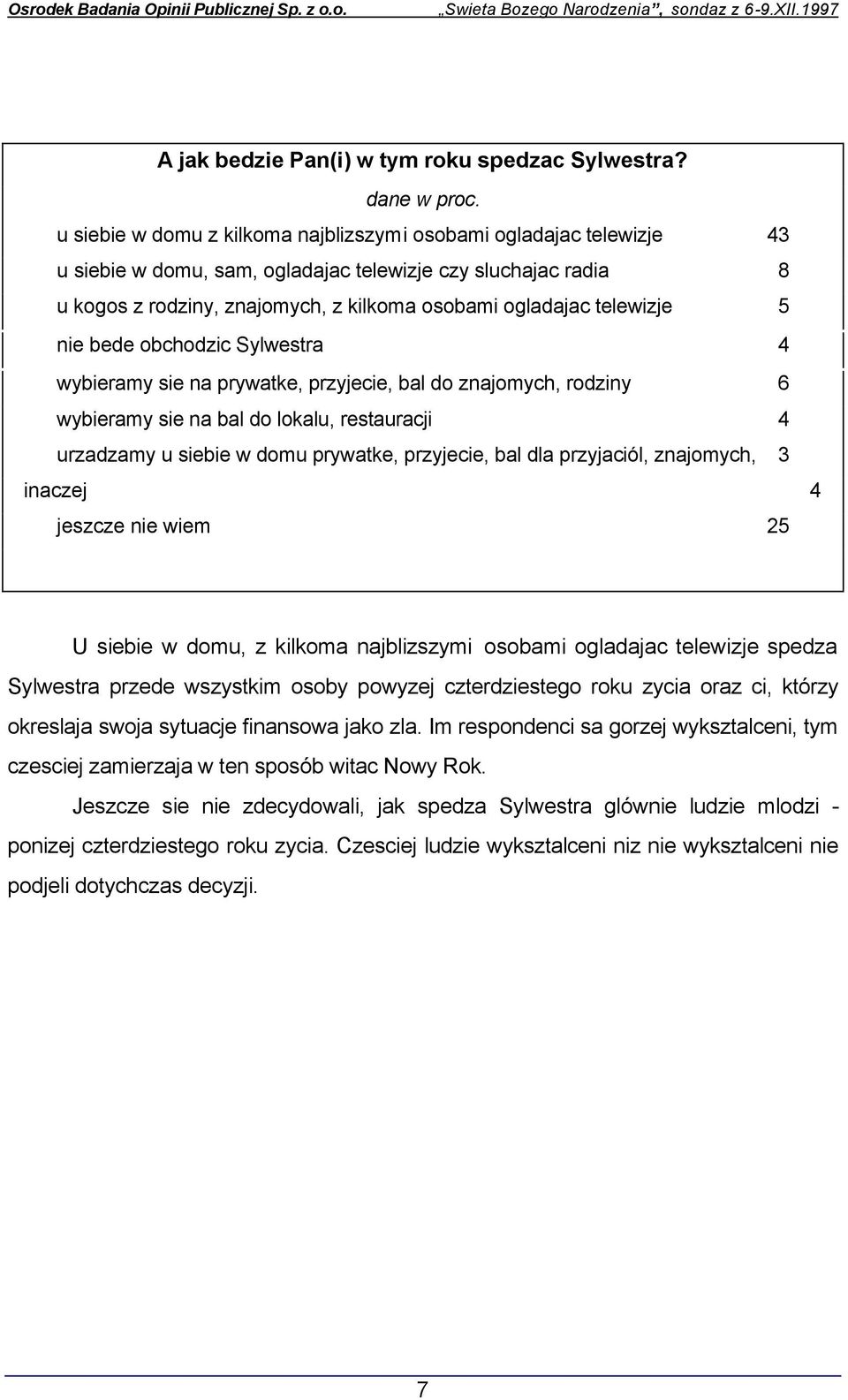 telewizje 5 nie bede obchodzic Sylwestra 4 wybieramy sie na prywatke, przyjecie, bal do znajomych, rodziny 6 wybieramy sie na bal do lokalu, restauracji 4 urzadzamy u siebie w domu prywatke,