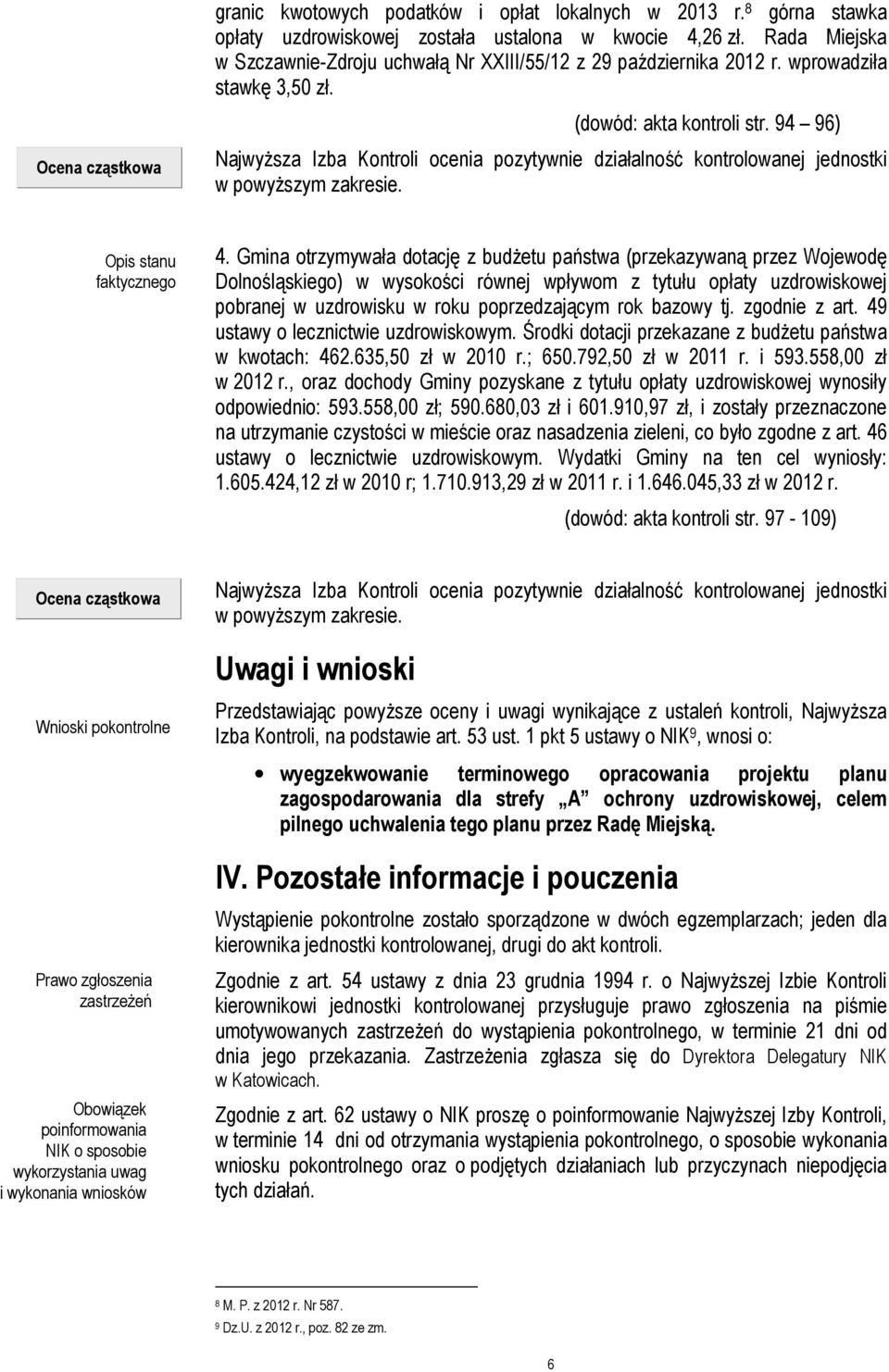 94 96) Najwyższa Izba Kontroli ocenia pozytywnie działalność kontrolowanej jednostki w powyższym zakresie. Opis stanu 4.