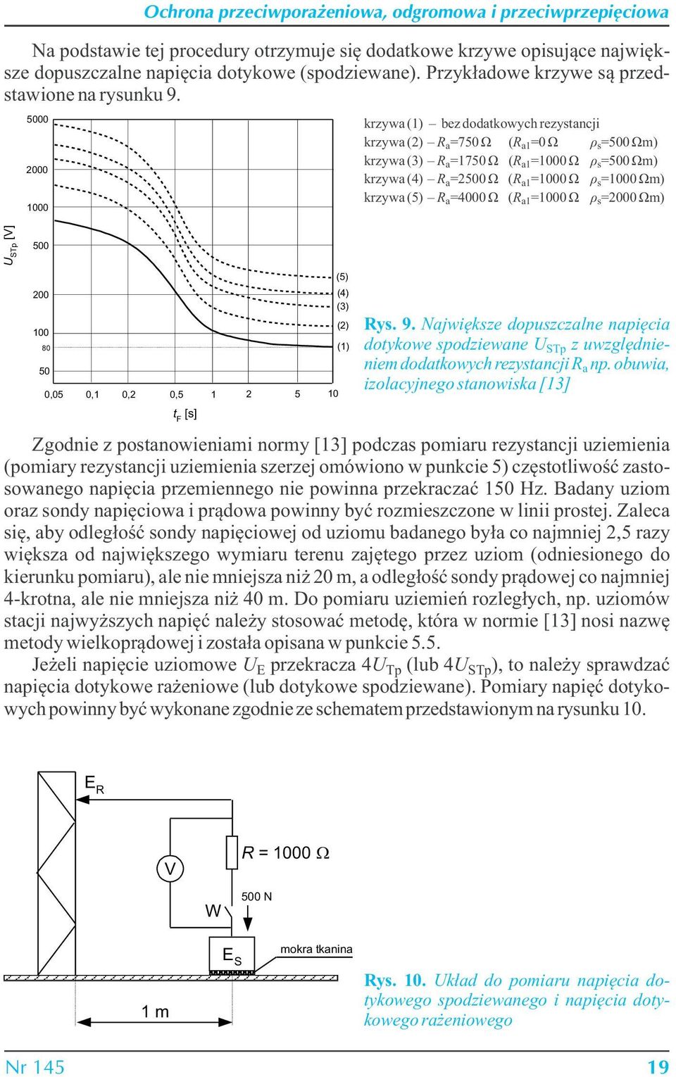 Ω (R a1=1000 Ω ρ s=500 Ωm) krzywa (4) R a=2500 Ω (R a1=1000 Ω ρ s=1000 Ωm) krzywa (5) R a=4000 Ω (R a1=1000 Ω ρ s=2000 Ωm) Rys. 9.