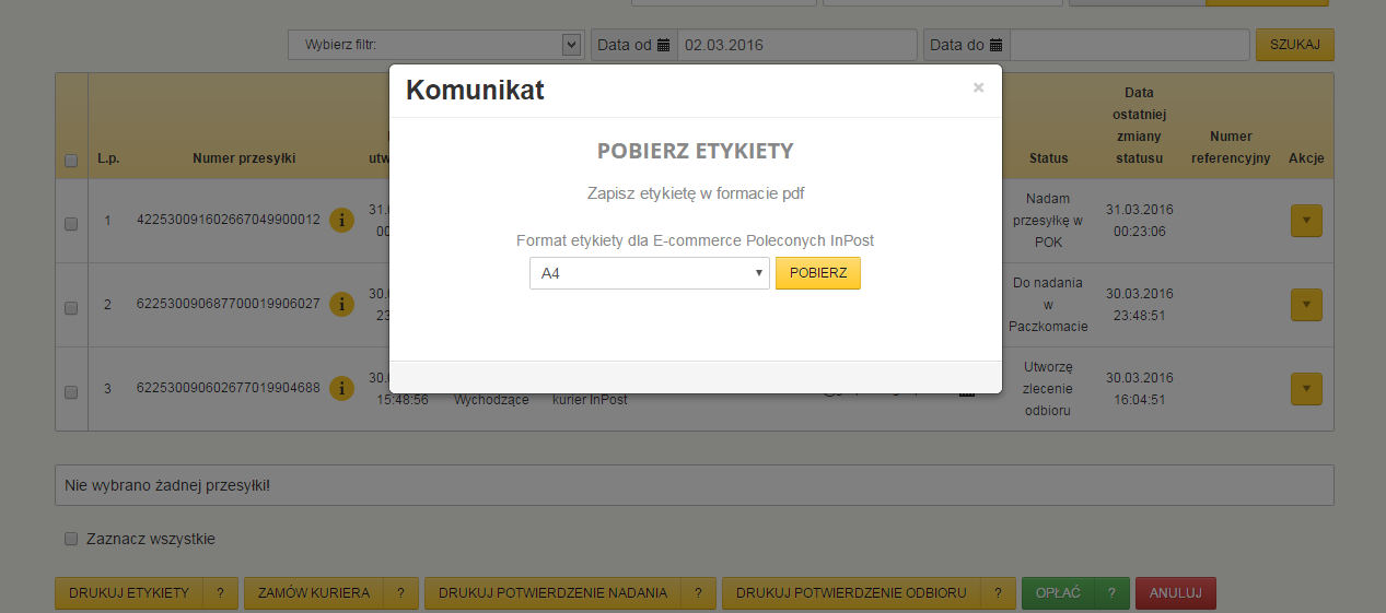 24. Przykład wygenerowanej etykiety nadawczej dla usługi E-commerce Polecony InPost.
