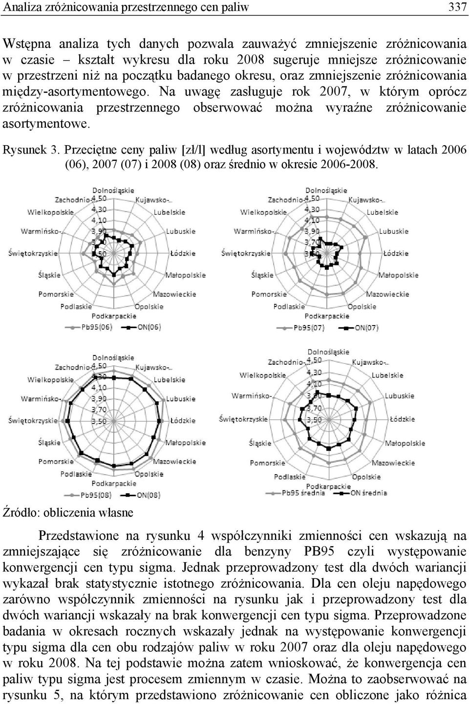 Na uwagę zasługuje rok 2007, w którym oprócz zróżnicowania przestrzennego obserwować można wyraźne zróżnicowanie asortymentowe. Rysunek 3.
