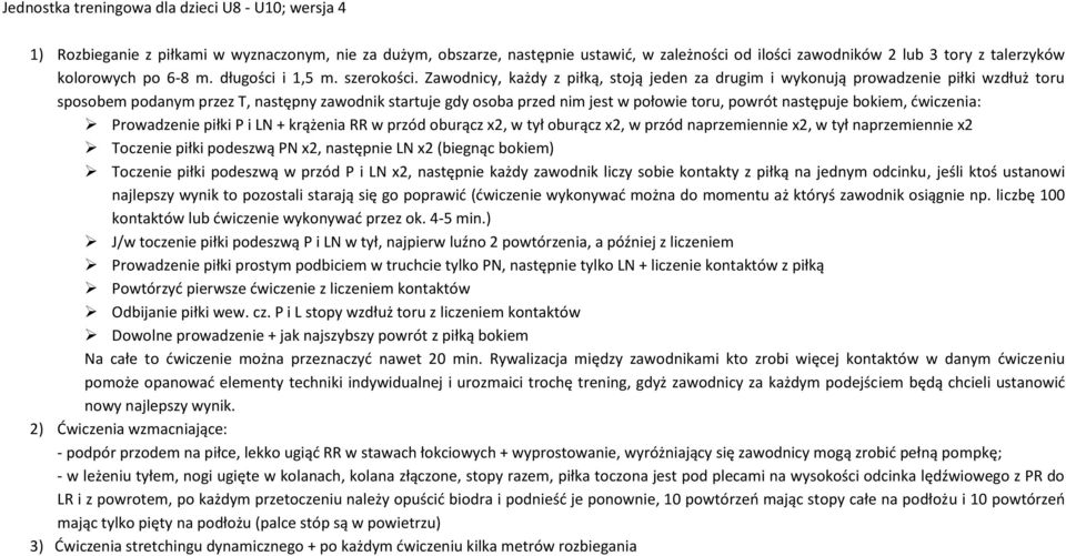 Zawodnicy, każdy z piłką, stoją jeden za drugim i wykonują prowadzenie piłki wzdłuż toru sposobem podanym przez T, następny zawodnik startuje gdy osoba przed nim jest w połowie toru, powrót następuje